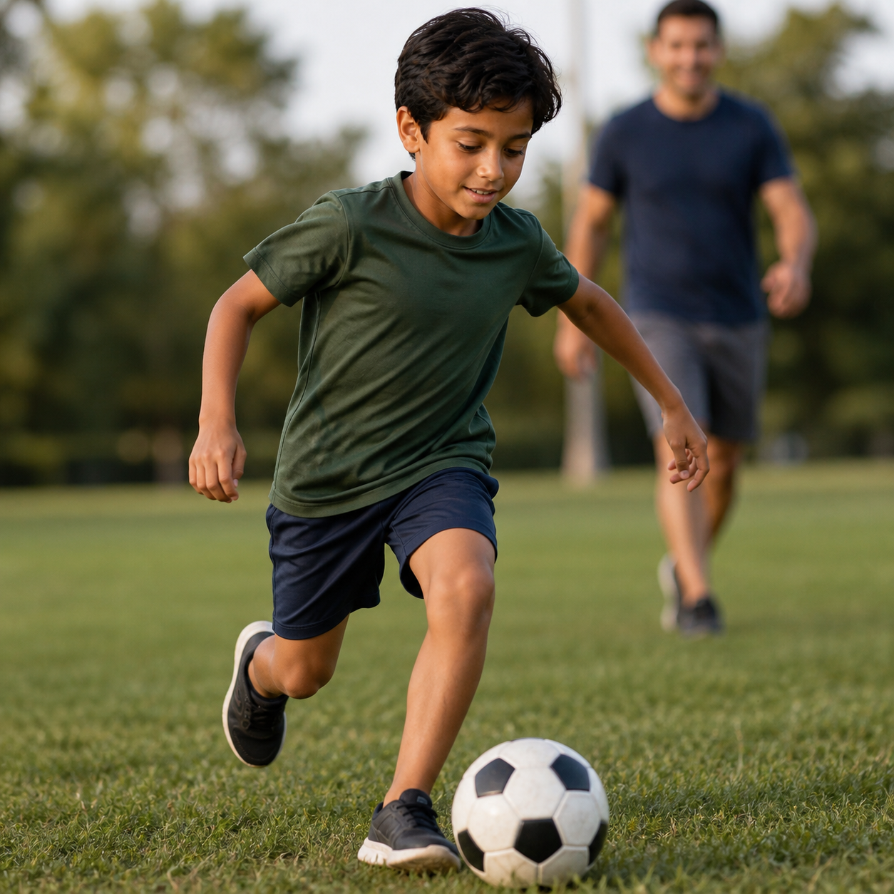 Child playing soccer outdoors